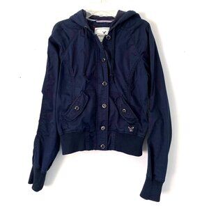 American Eagle Outfitters Size S Navy Hooded Button-Up Utility Jacket Y2K